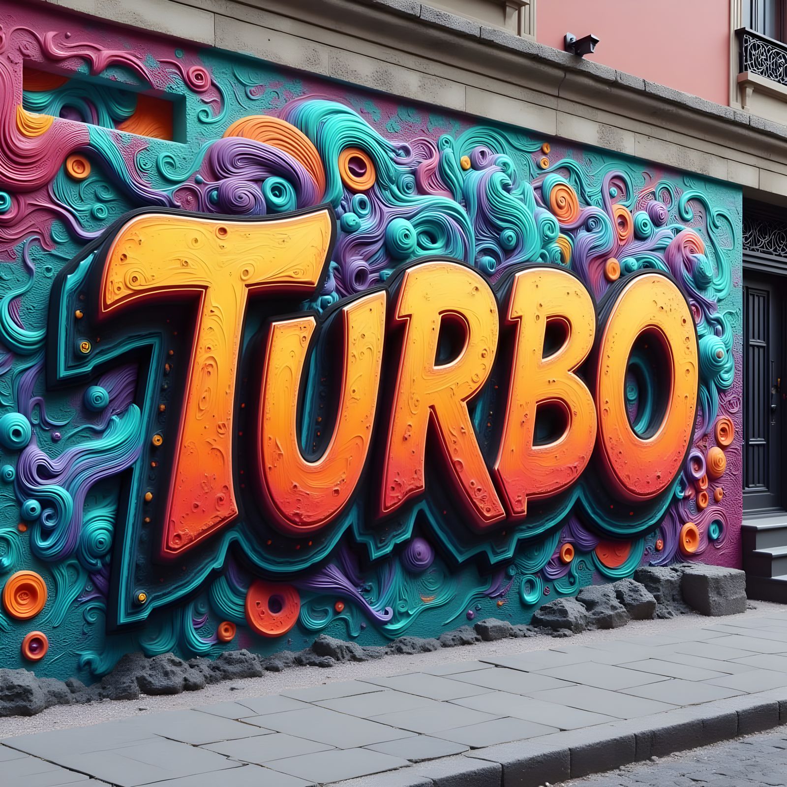 Graffiti-Style City Wall with Turbo Name in 3D Lettering