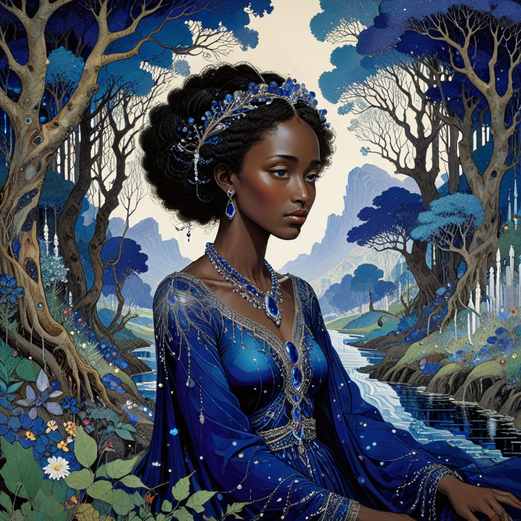 Ethereal River Scene with Crystal Trees and Sapphire Water