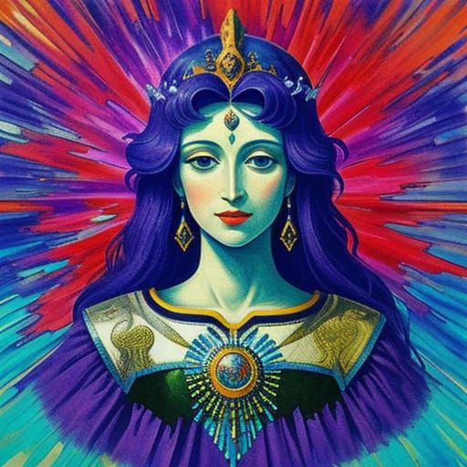 Divine Princess-Goddess in Tempera Glitch Art