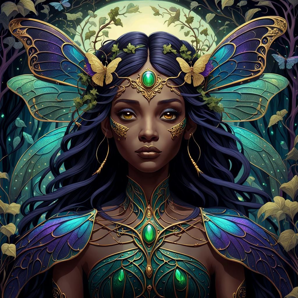 Moth Druid in Art Nouveau Style