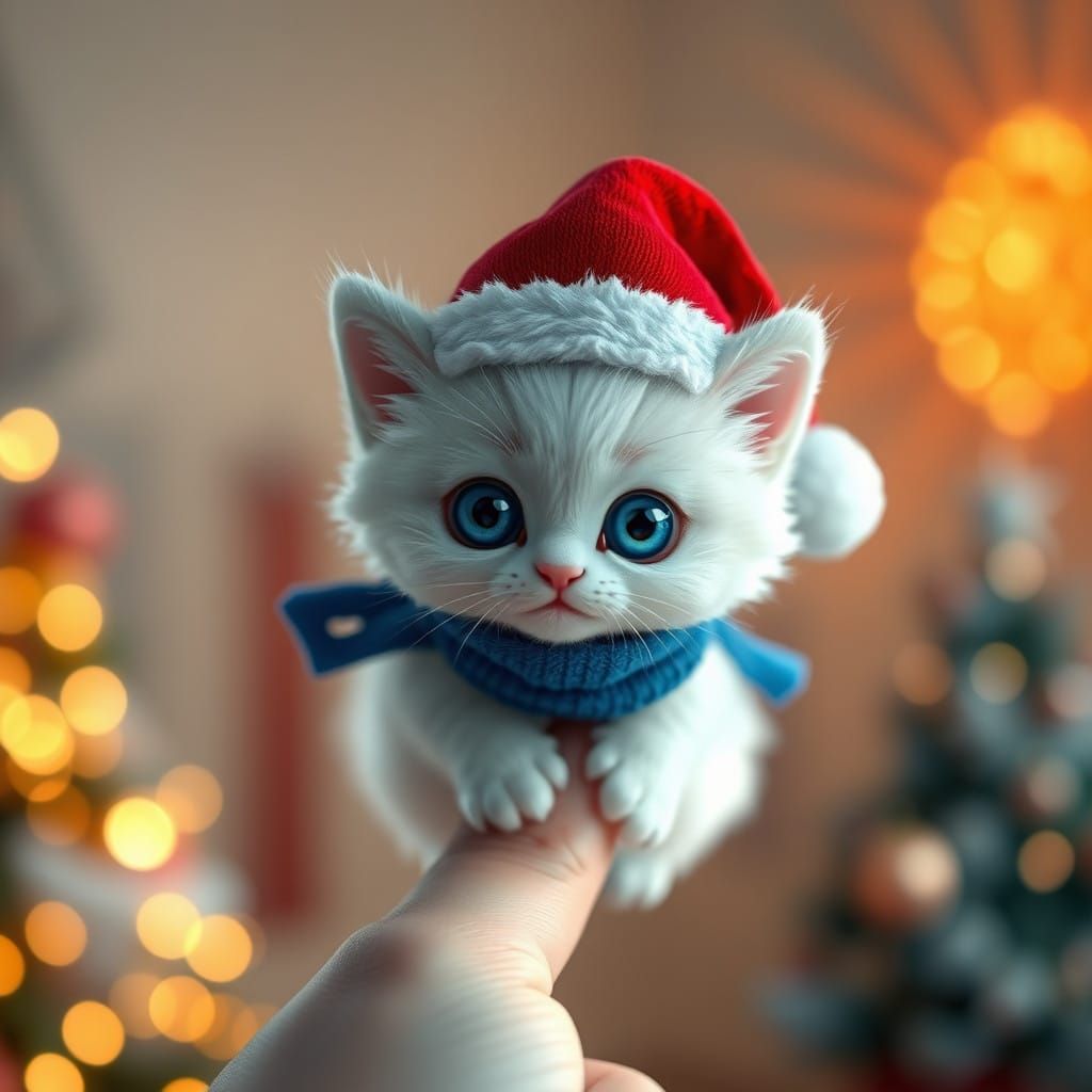 Whimsical Christmas Kitten in Industrial Light and Magic Sty...