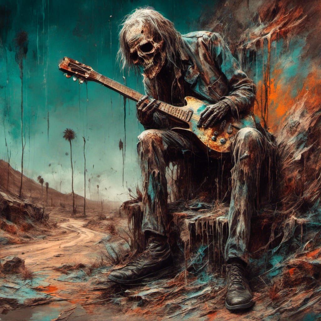 Dirty Old Man Guitarist: Graffiti Art on Desert Highway