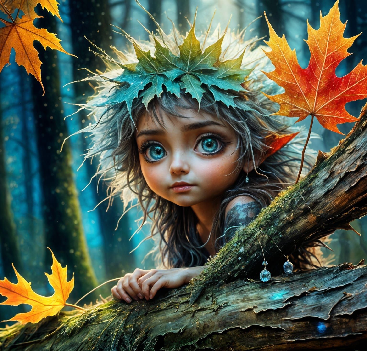 Beautiful Sprite in Rainy Forest, Digital Art