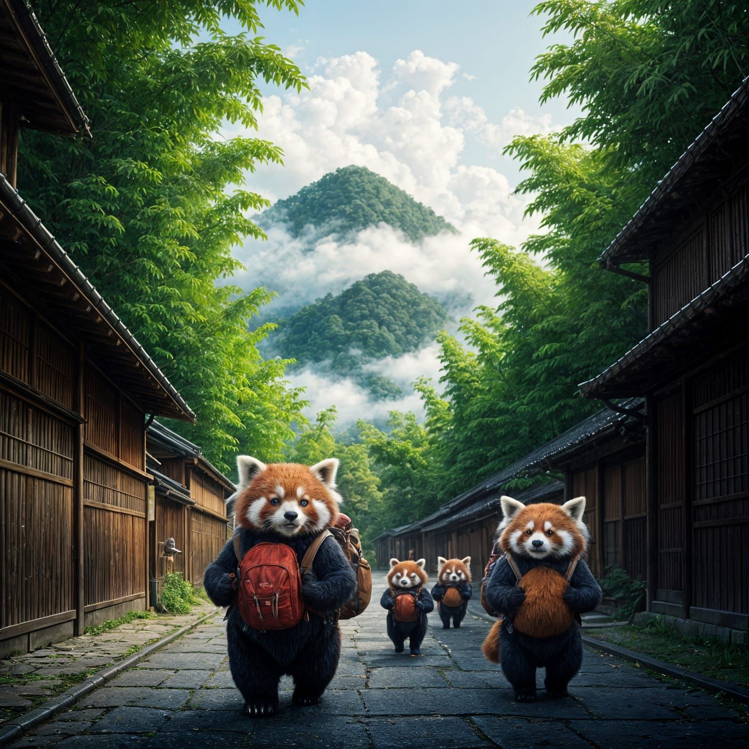 Red Pandas with Backpacks in Japan's Bamboo Forests