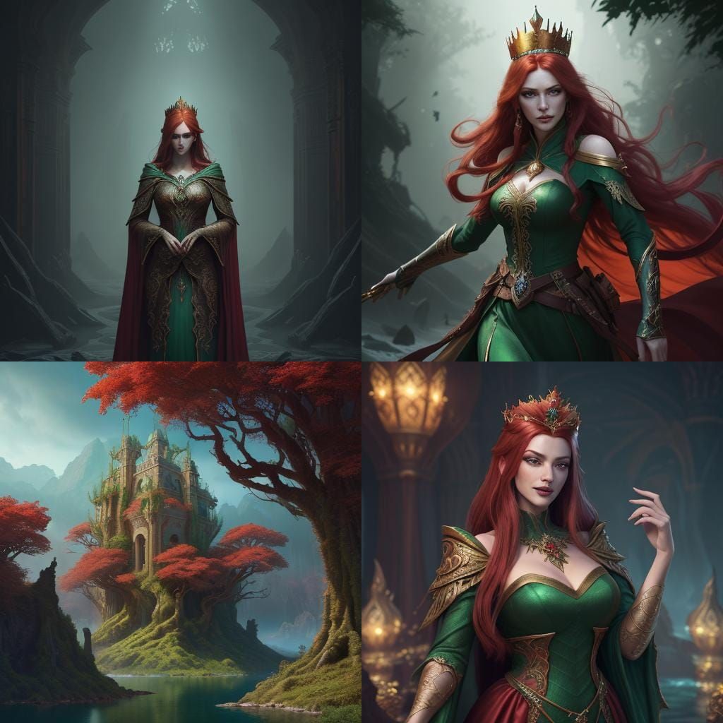 Princess with Crimson Hair in Detailed Matte Painting