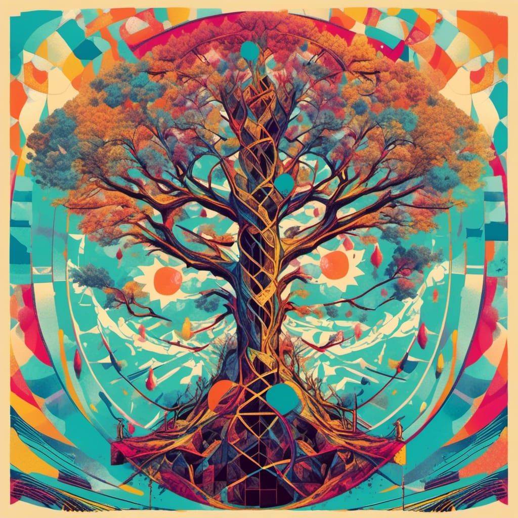 Pop Art Tree in Geometric Bauhaus Style