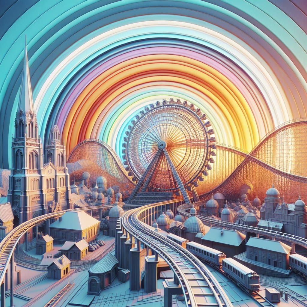 Rollercoaster in 3D Digital Art Style