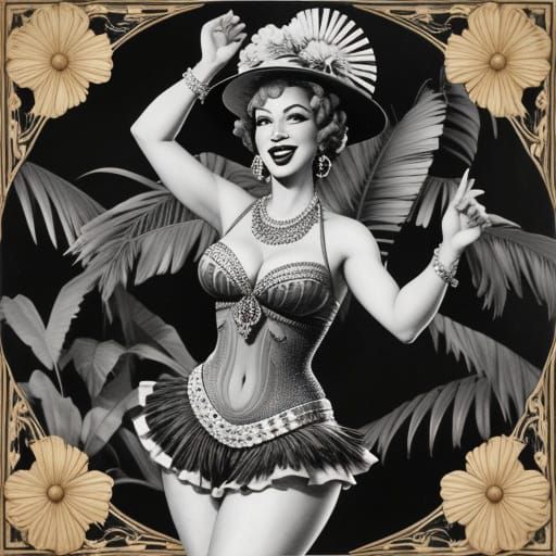 1929 Album Cover. Carmen Miranda dancing and singing, wearing her elaborate hat covered with fruit.