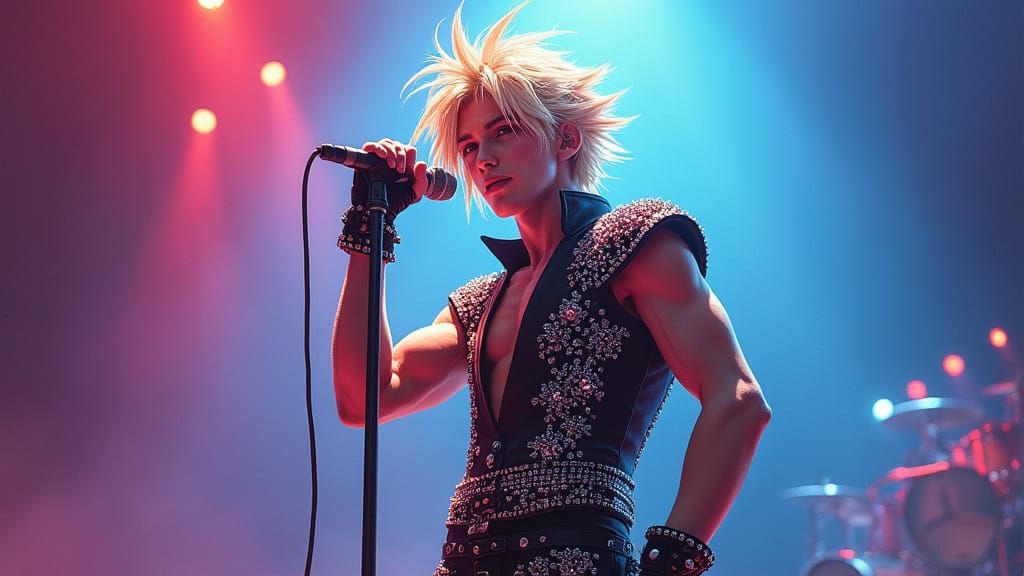 Cloud Strife Rocks the Stage in Gouache Oil Style