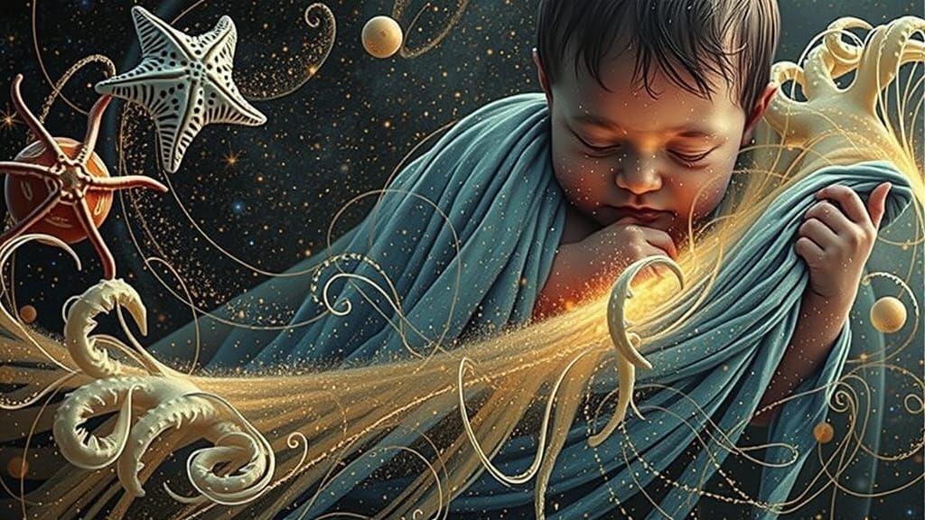 Golden Baby Amidst Celestial Whispers