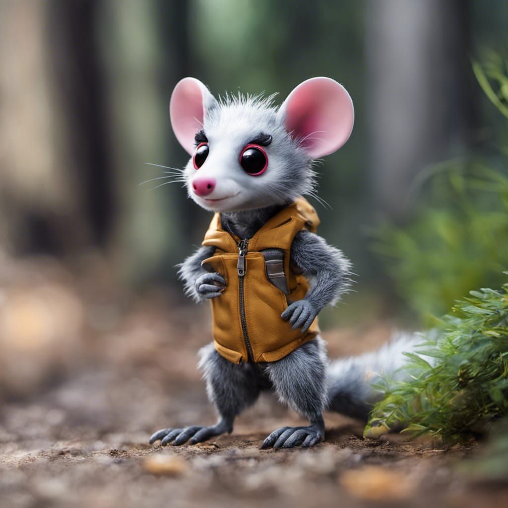 Cyber Opossum Zips Through Forest: Detailed Matte Painting