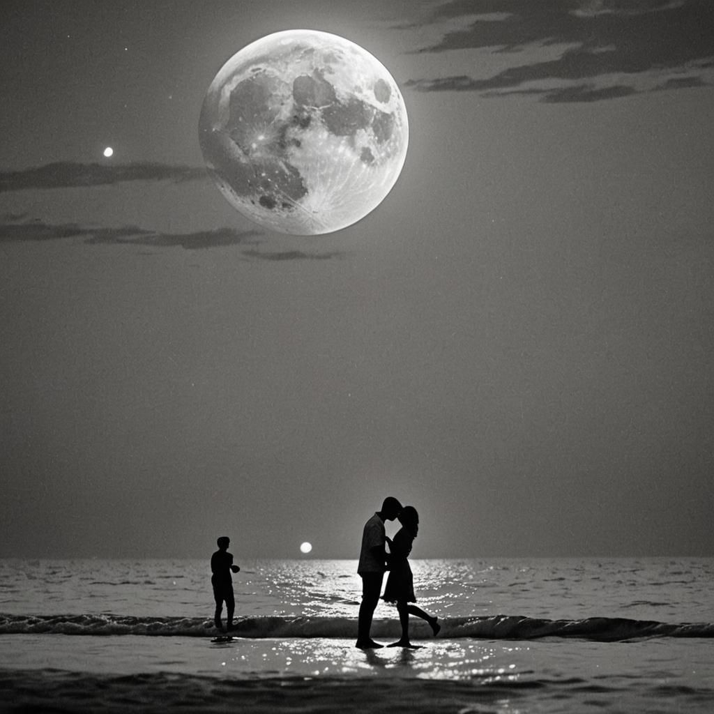 Lovers Embrace Beneath the Moon: A Chiaroscuro Scene
