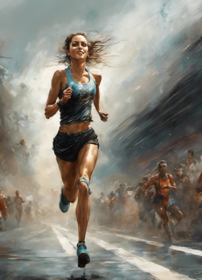Victorious Runner's Joyful Finish: Digital Art