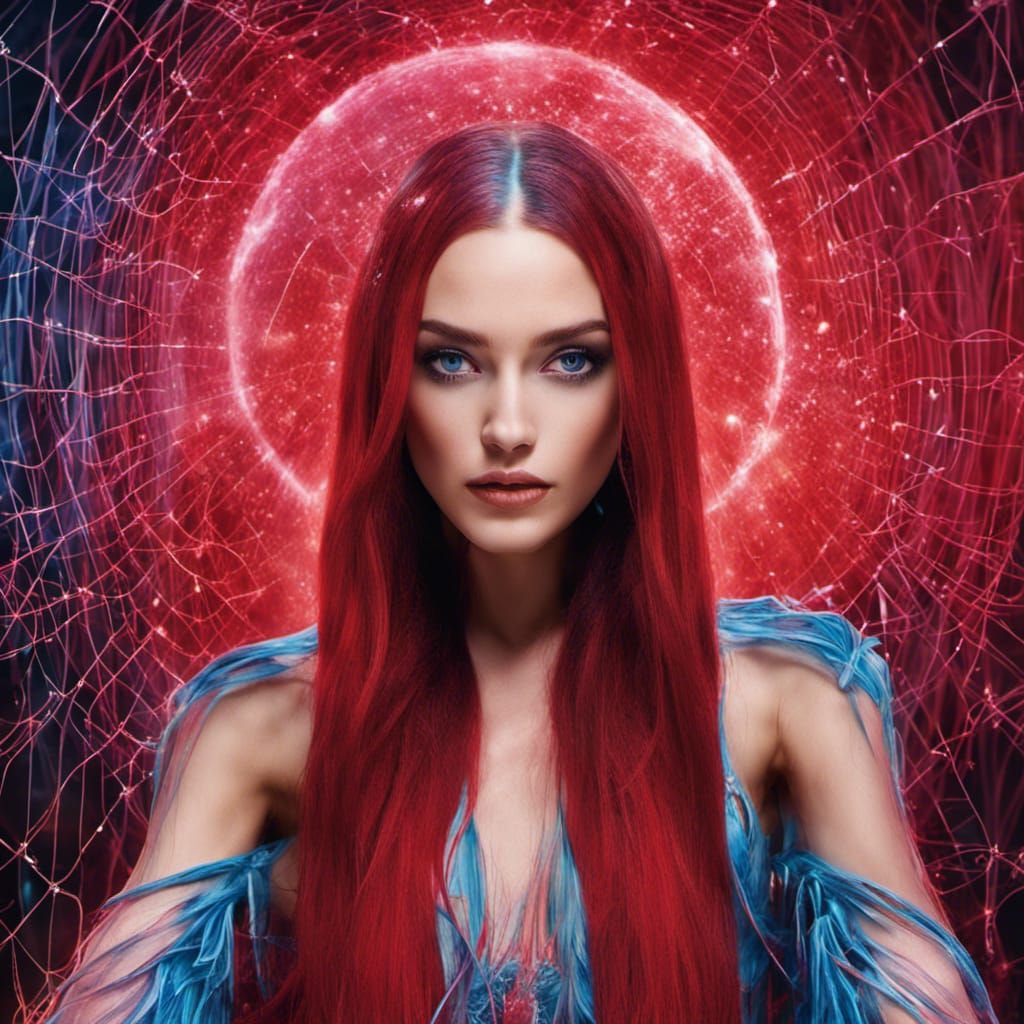 Armenian Beauty with Web Halo in Nanopunk Style