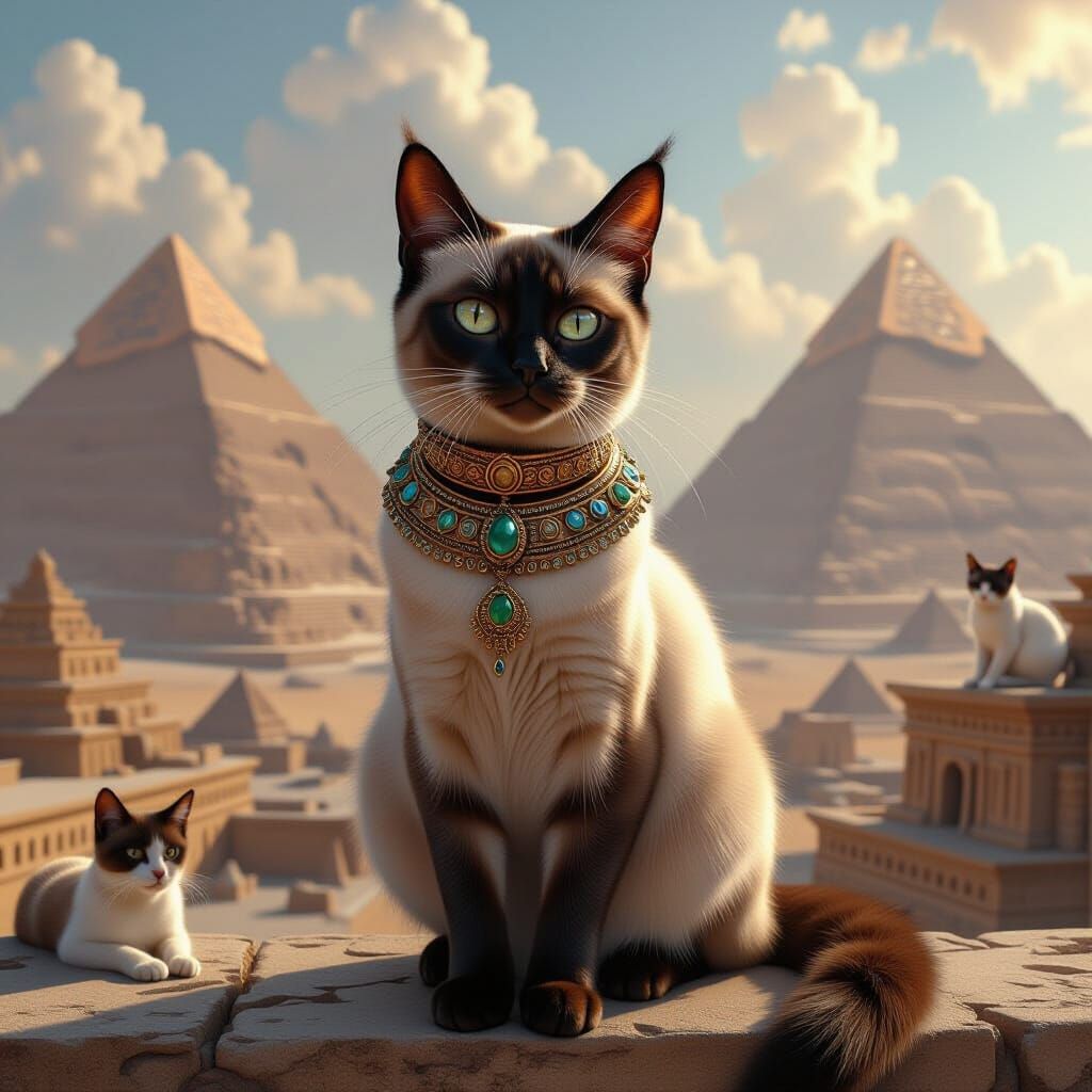 Siamese Cat in Mystical Kingdom: Hyperrealistic Digital Art
