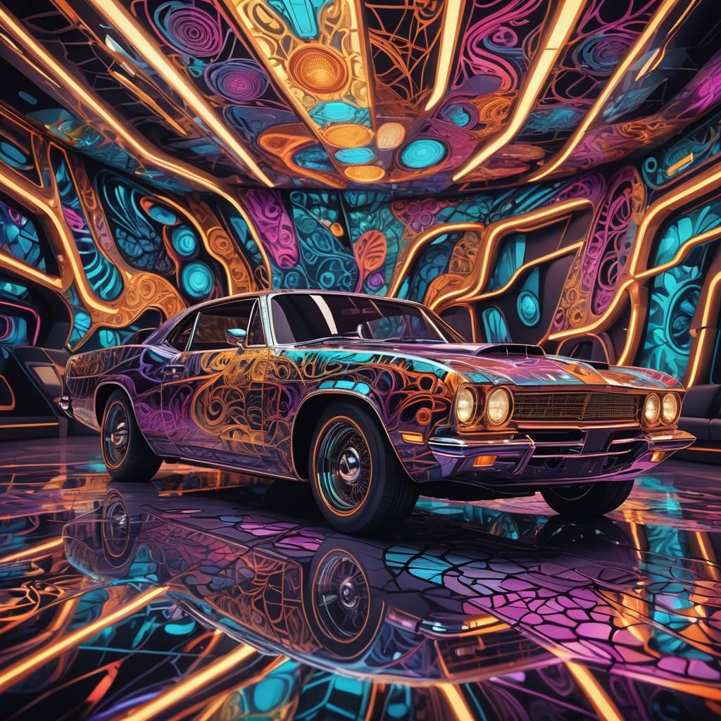 Futuristic Classic Car Collection in Neon Vector Style