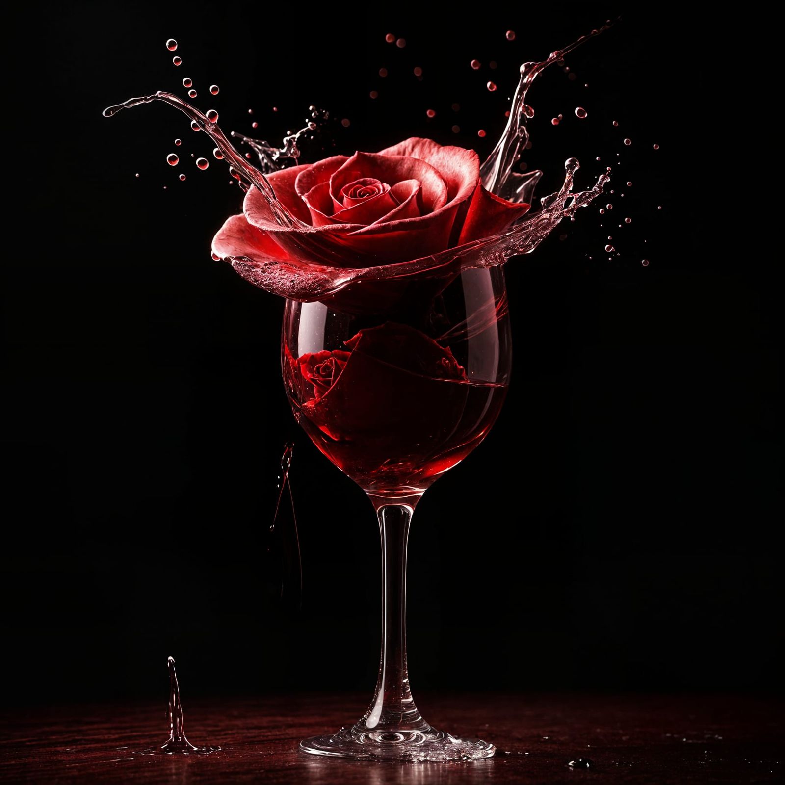 Red Wine Splashes Form Rose in Dramatic Lighting