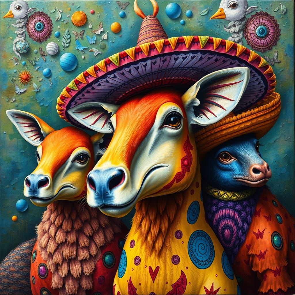 Animals in Sombreros: A Whimsical Wildlife Scene