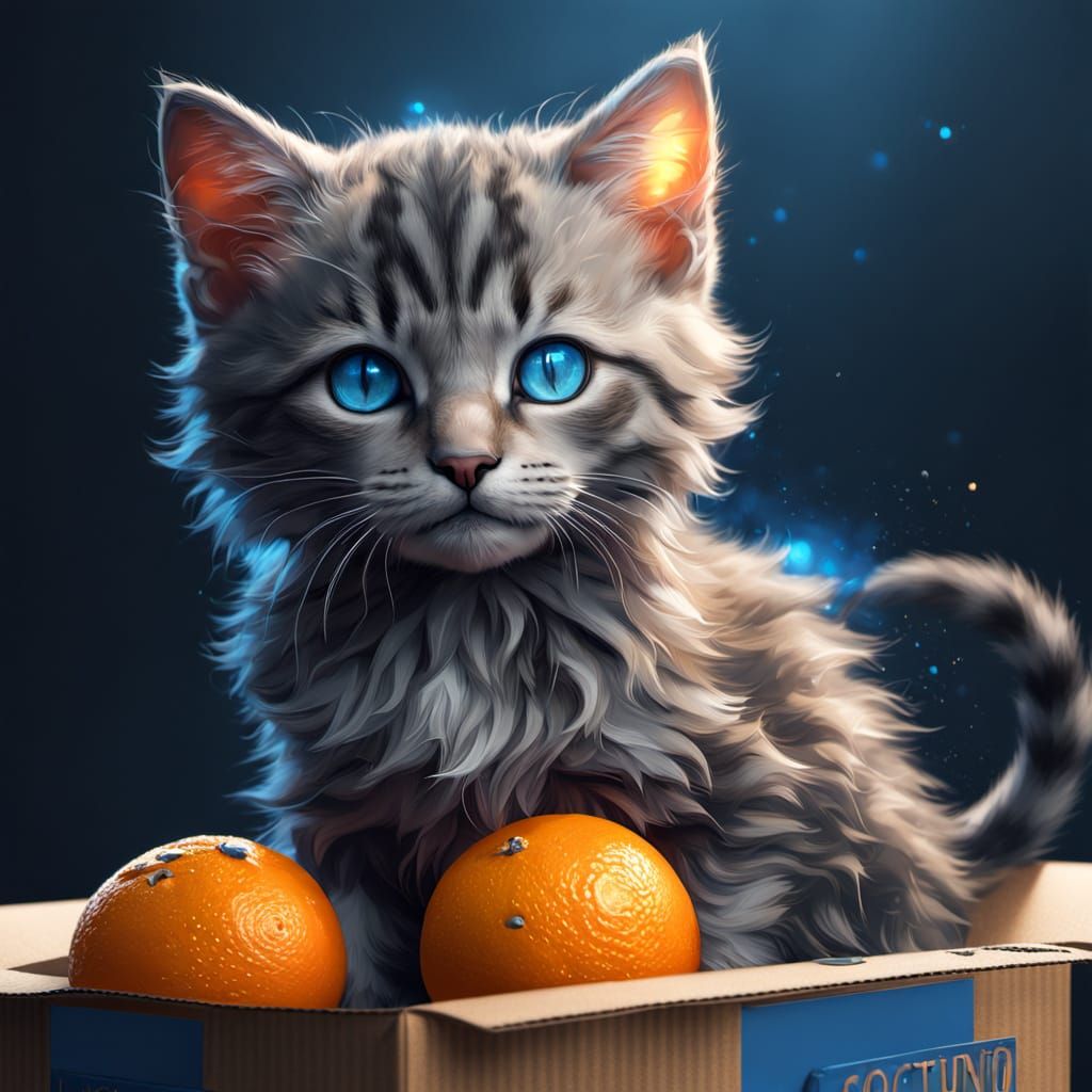 Whimsical Kitten Emerges from Vibrant Cardboard Box