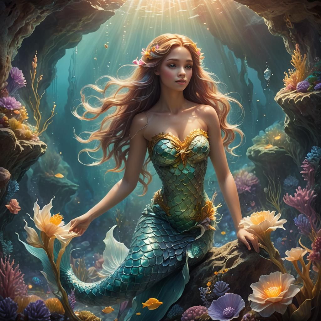 A mermaid holding a flower