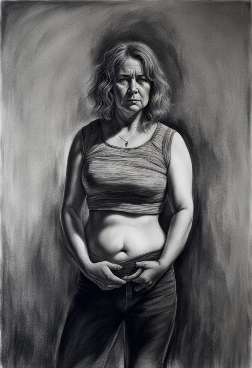 Dramatic Charcoal Portrait of Middle-Aged Woman