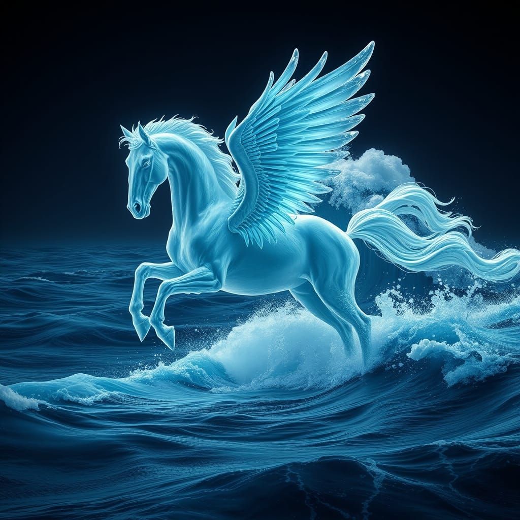 Majestic Water Pegasus Galloping Across Ocean