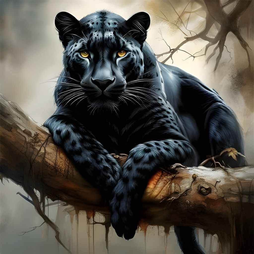 Black Leopard on Tree Limb: Wildlife Photography
