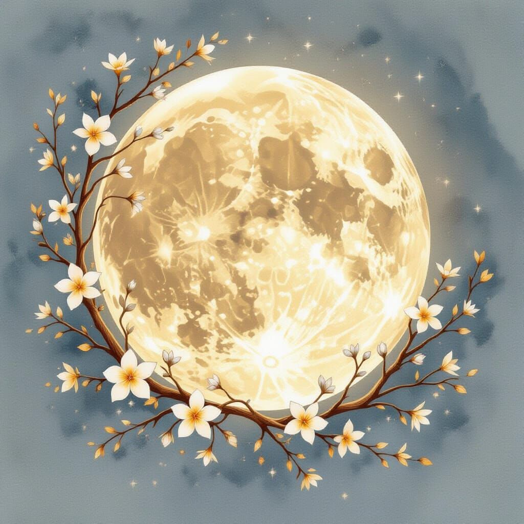 Ethereal Ukrainian Moon Fairytale in Watercolor