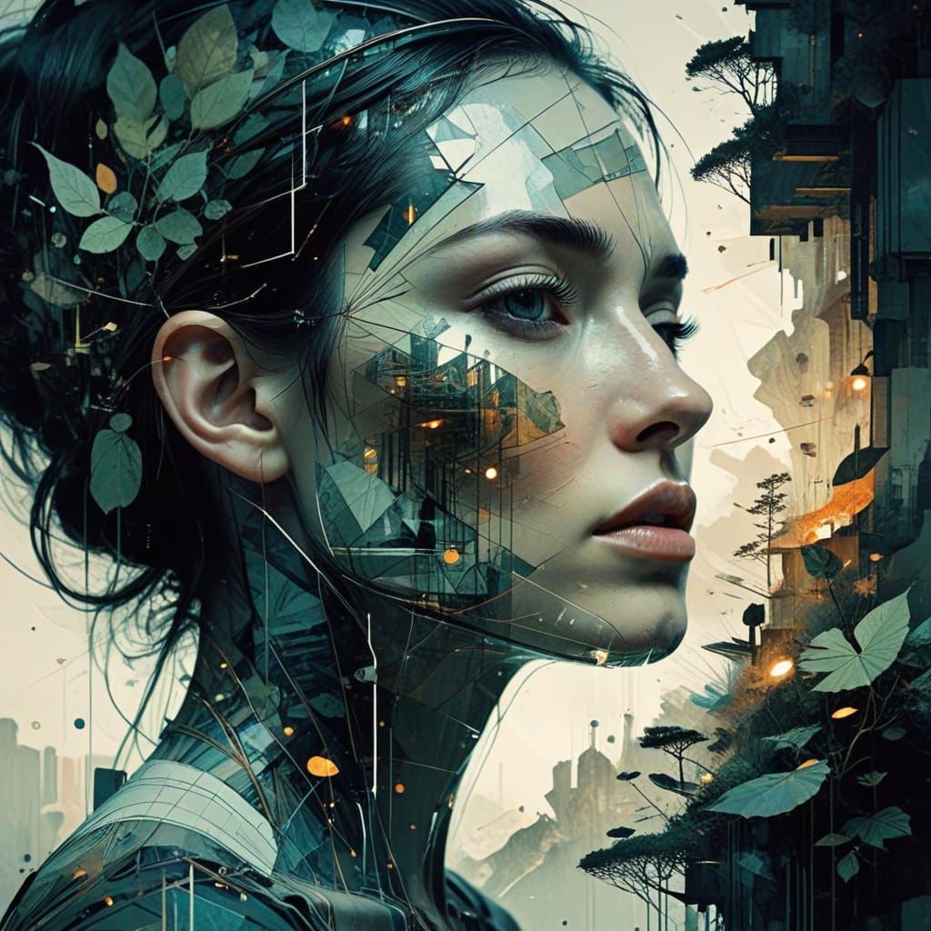 Recursive Double Exposure in Digital Art Style