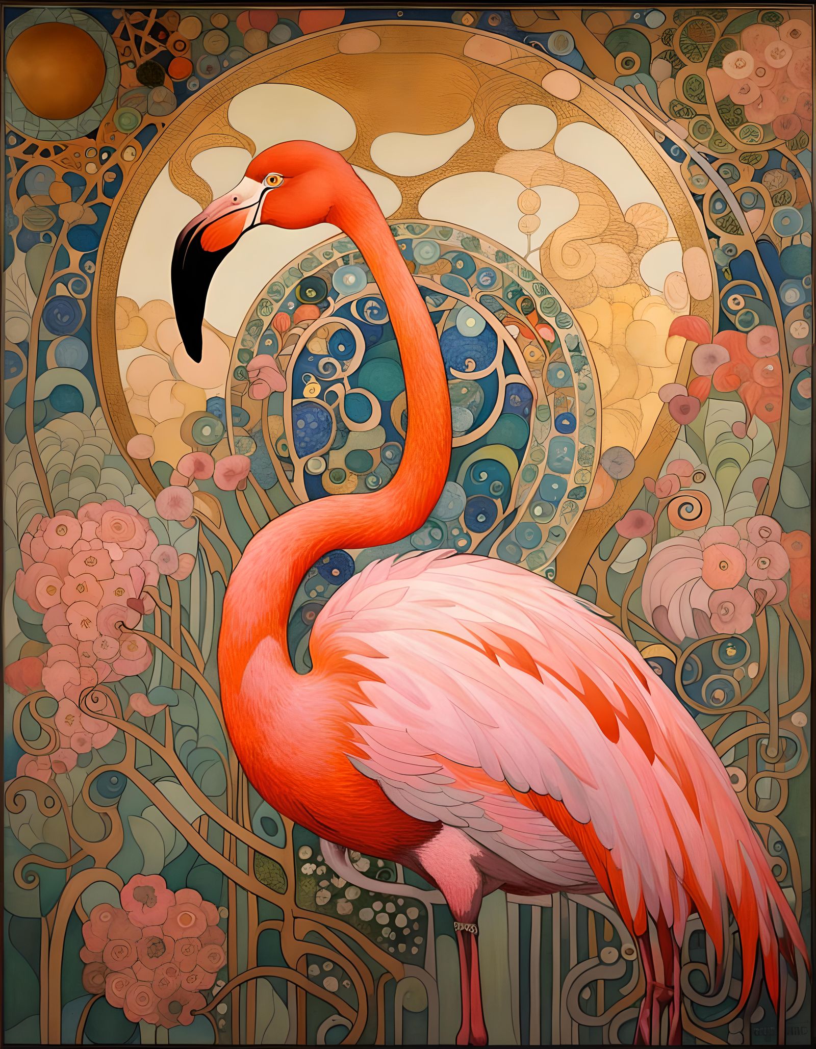 Art Nouveau Flamingo Inspired by Klimt