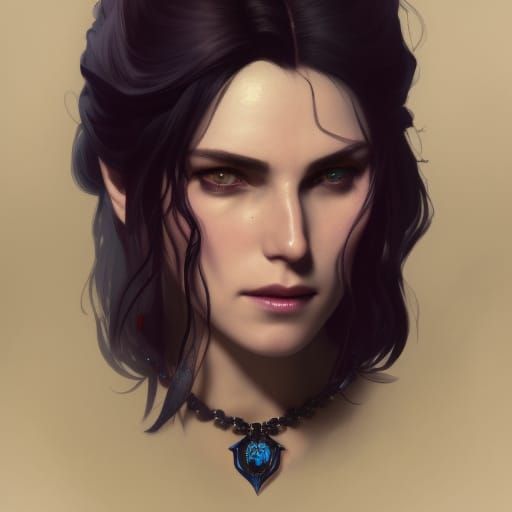 Yennefer Portrait with Sapphire Necklace, Detailed Digital A...