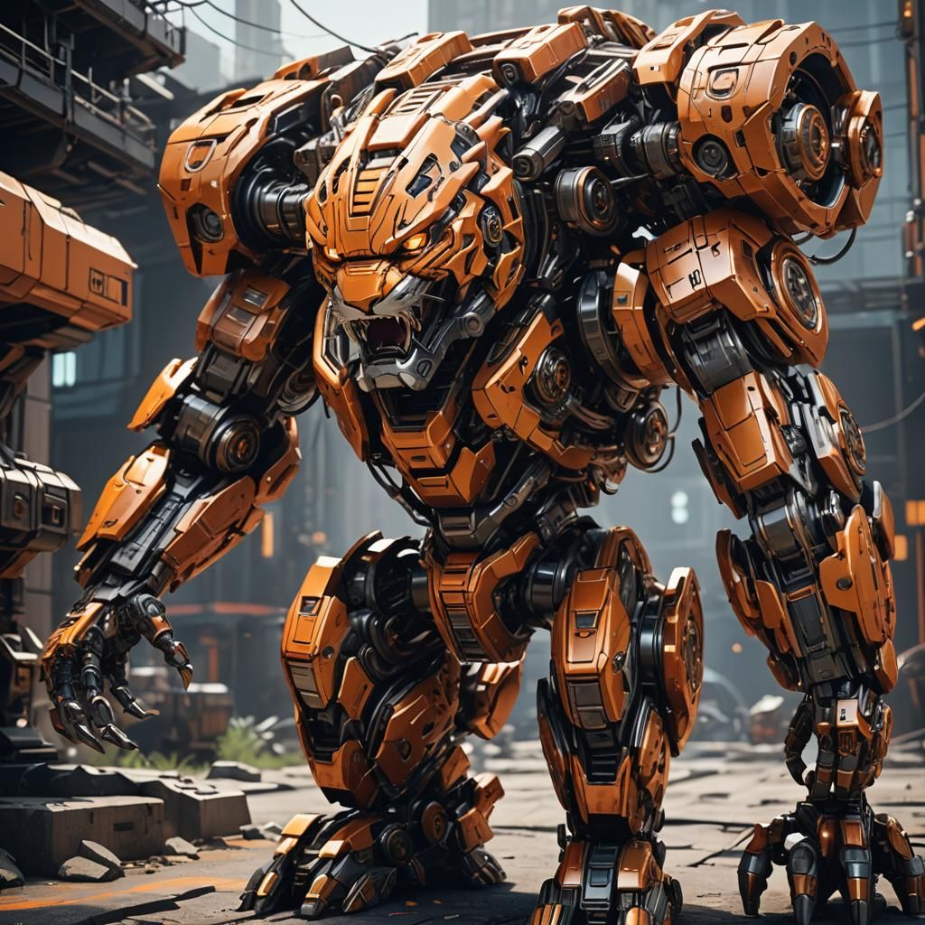 Futuristic Sci-Fi Robot Tiger in Polished Metal