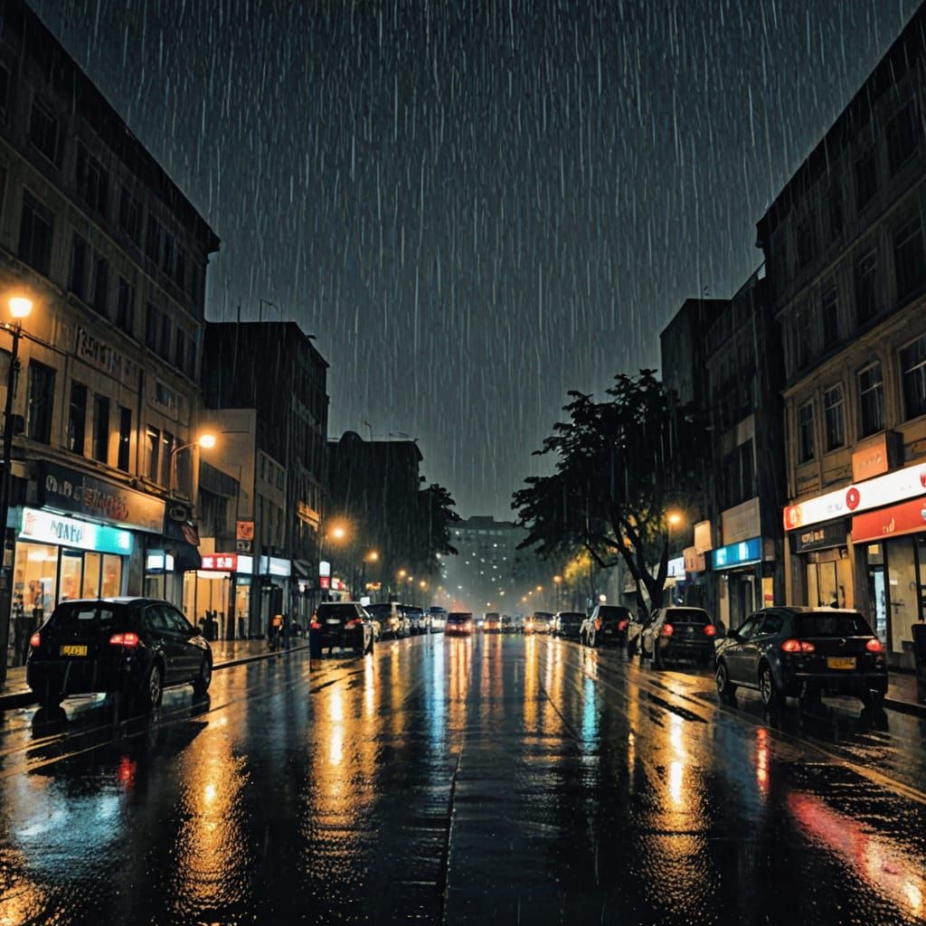 AI Generated Image of a Rainy Night Atmosphere