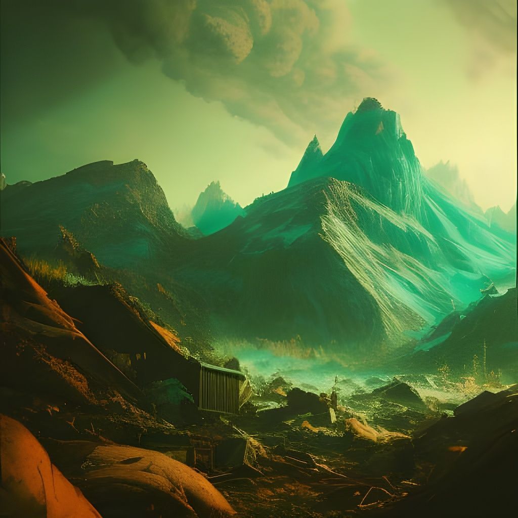 Radioactive Green Mountainscape in Hyperdetailed Photography