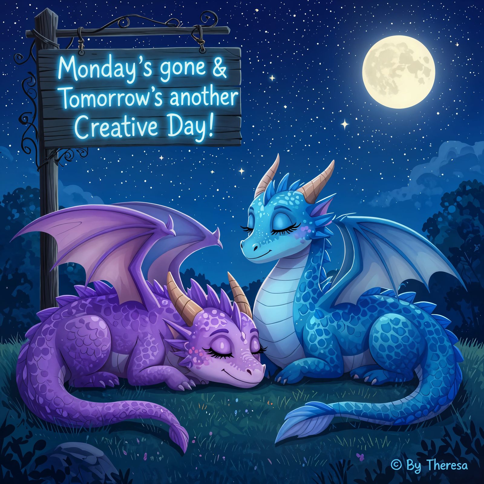 Peaceful Dragons Sleeping Under the Stars