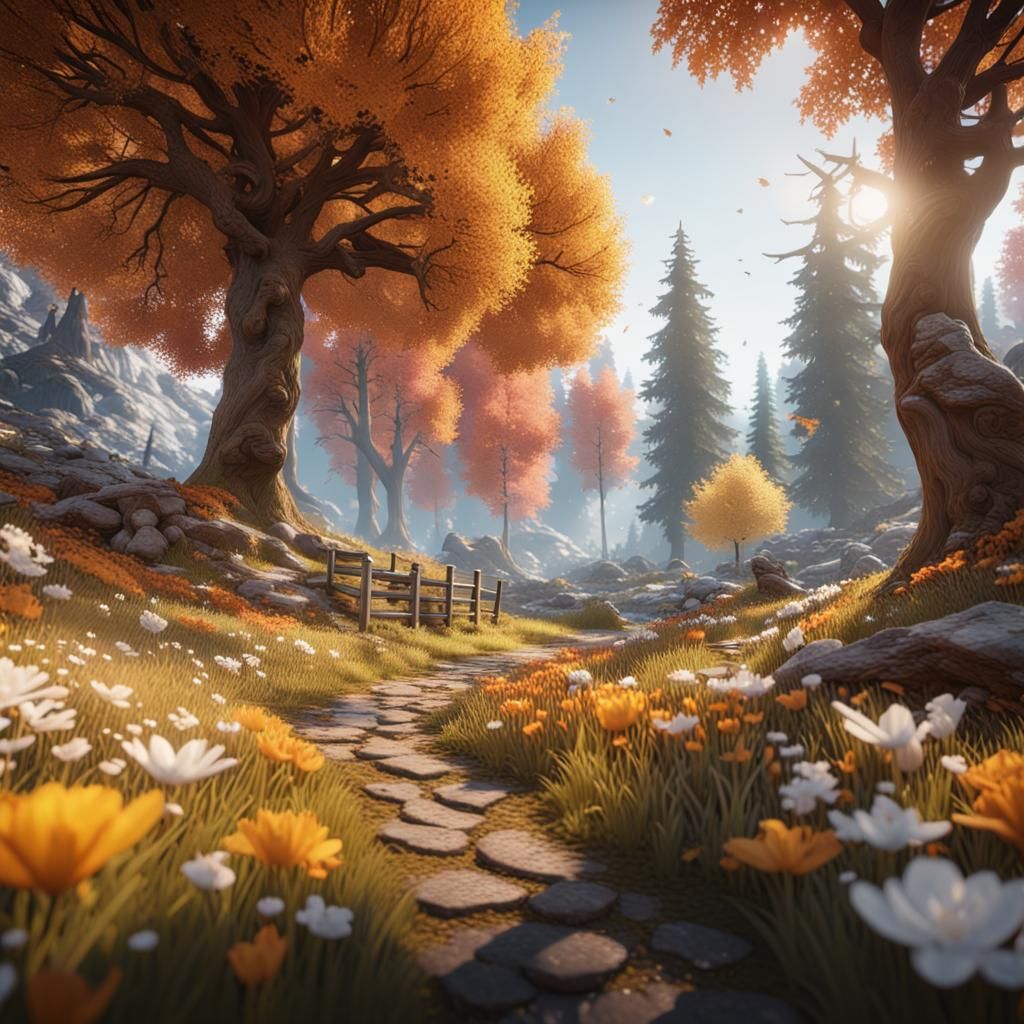 Four Seasons Meet in Detailed 3D Render