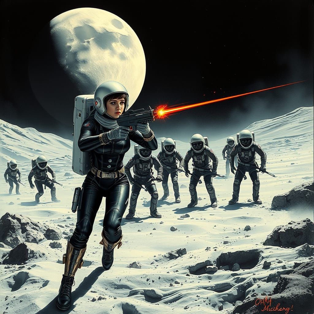 Retro-Futuristic Astronaut vs Undead on the Moon