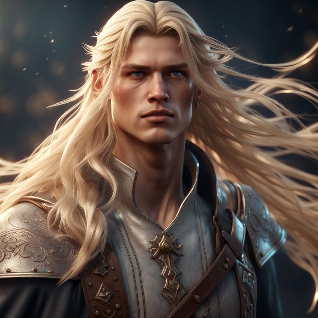 Androgynous Blond Man Controls Wind Magic: 3D Game Art