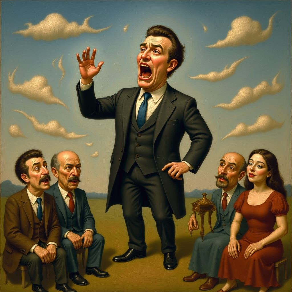Surreal Oil Painting of a Colossal Tenor Singing