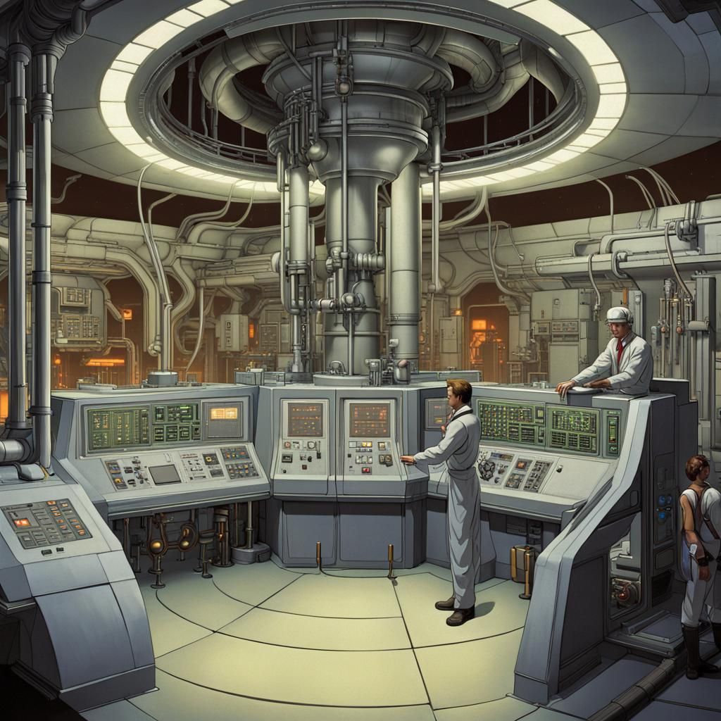 Nuclear reactor, operators, engineers, control panel