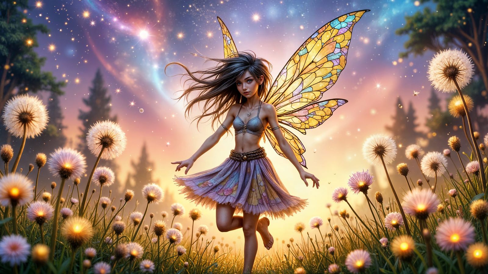 Fairy Dancing in Glowing Dandelion Field