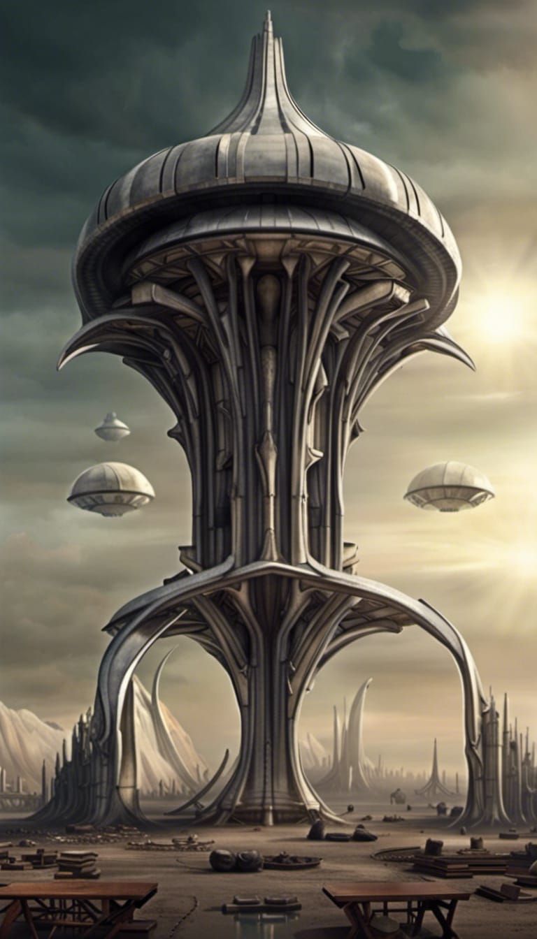 Neo-Gothic Cathedral Meets Sci-Fi in HR Giger Style