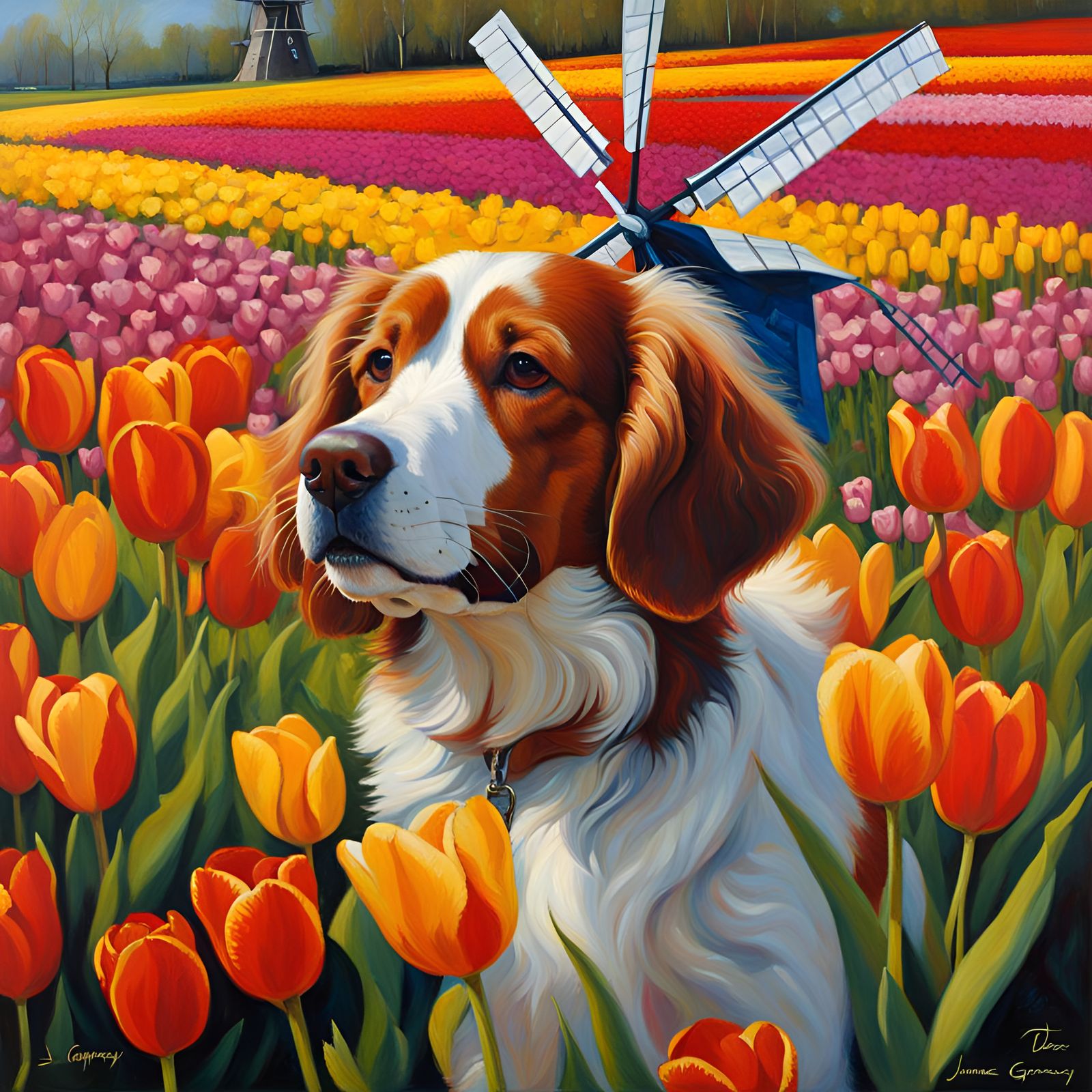 Netherlands Kooikerhondje in Vivid Oil Painting