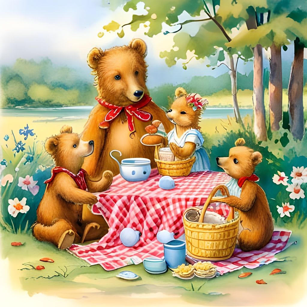 The Picnic Bear Family: Whimsical Illustration