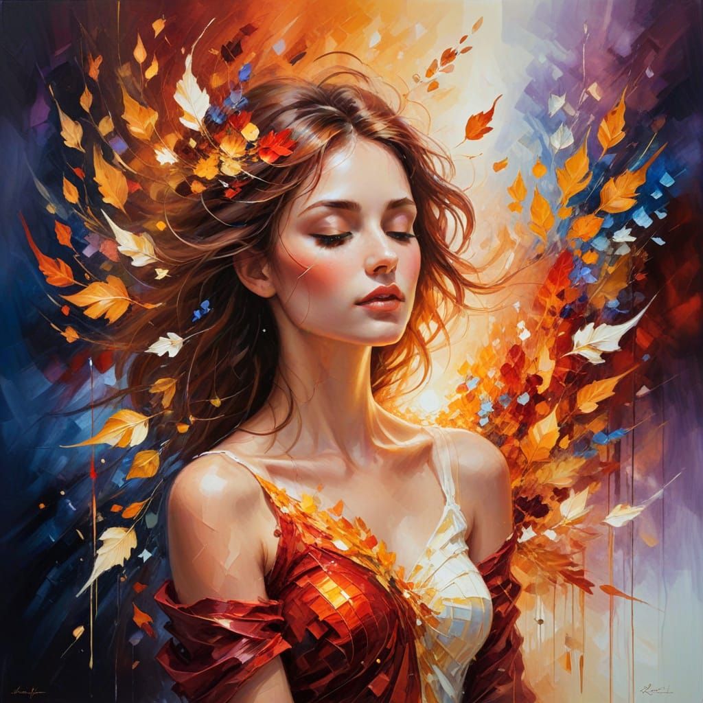 Autumnal Oil Painting with Knife-Painted Textures