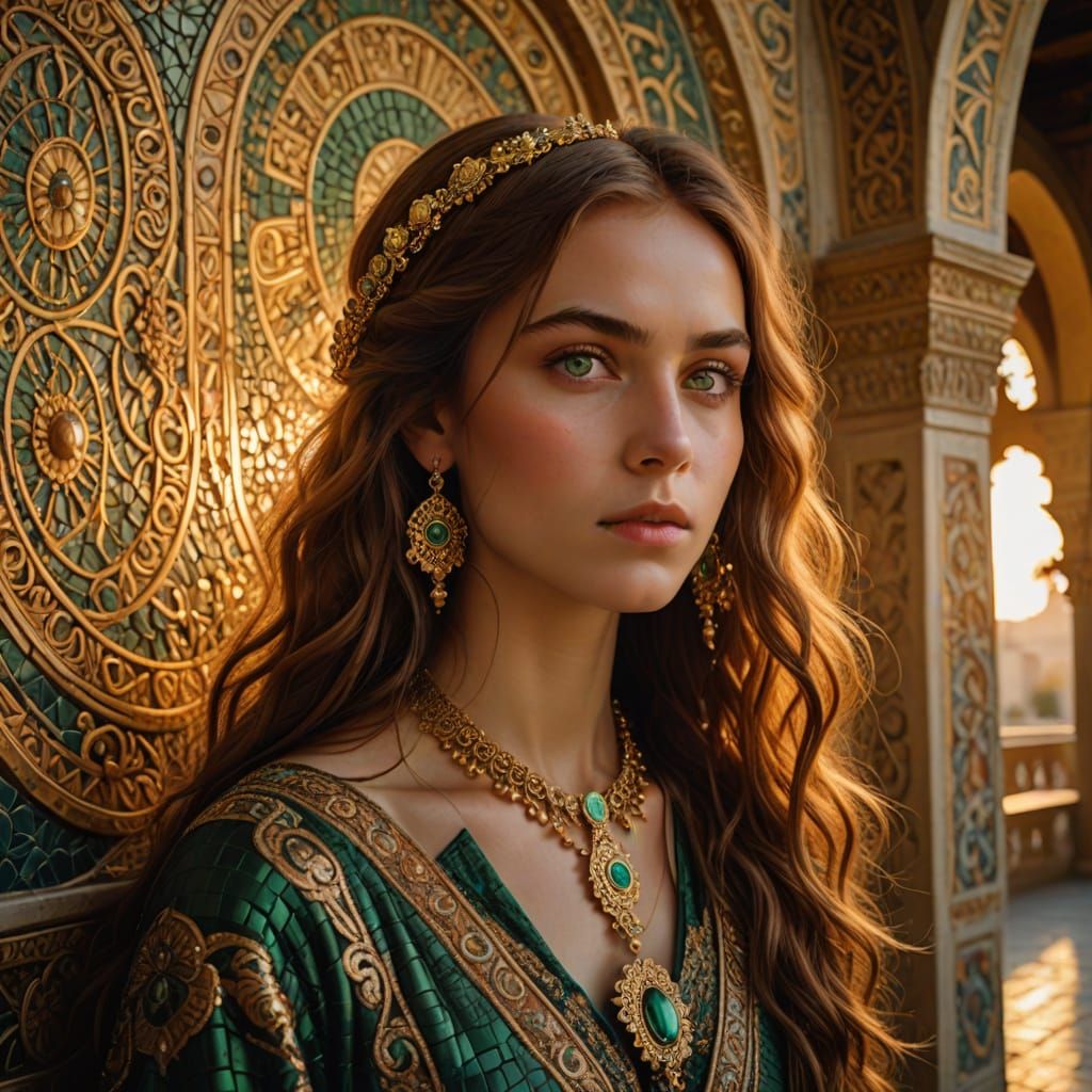 Ethereal Byzantine Goddess Radiates Golden Light