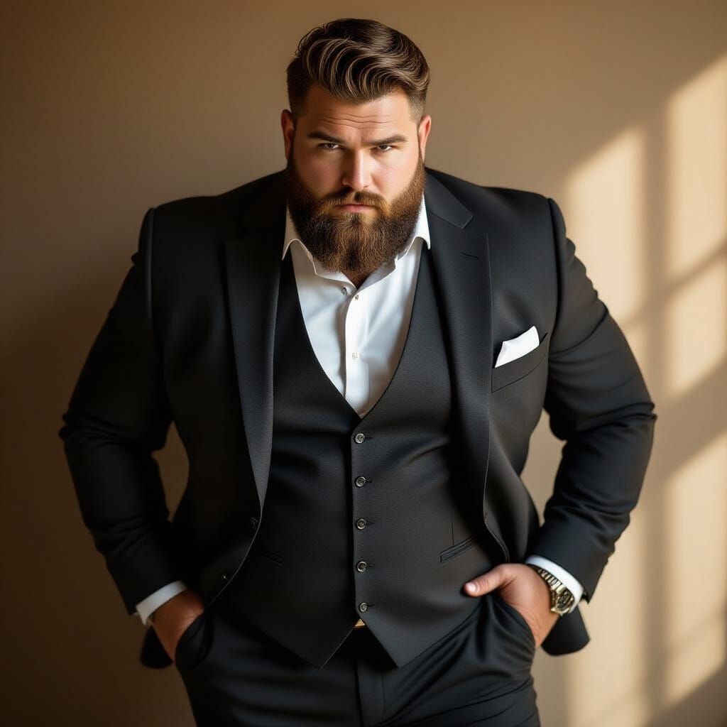Overweight Man in Tailored Suit, Realistic Portrait