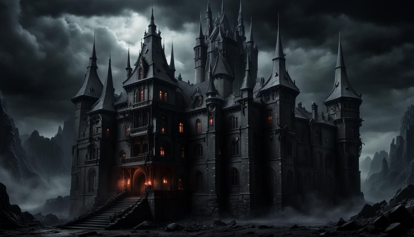 Eldritch Demon Castle Panoramic Horror Scene