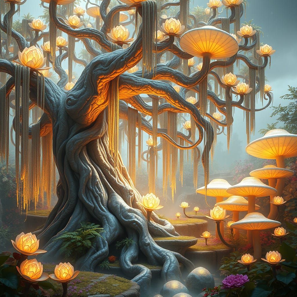 Surreal Garden in Vibrant, Luminous Color