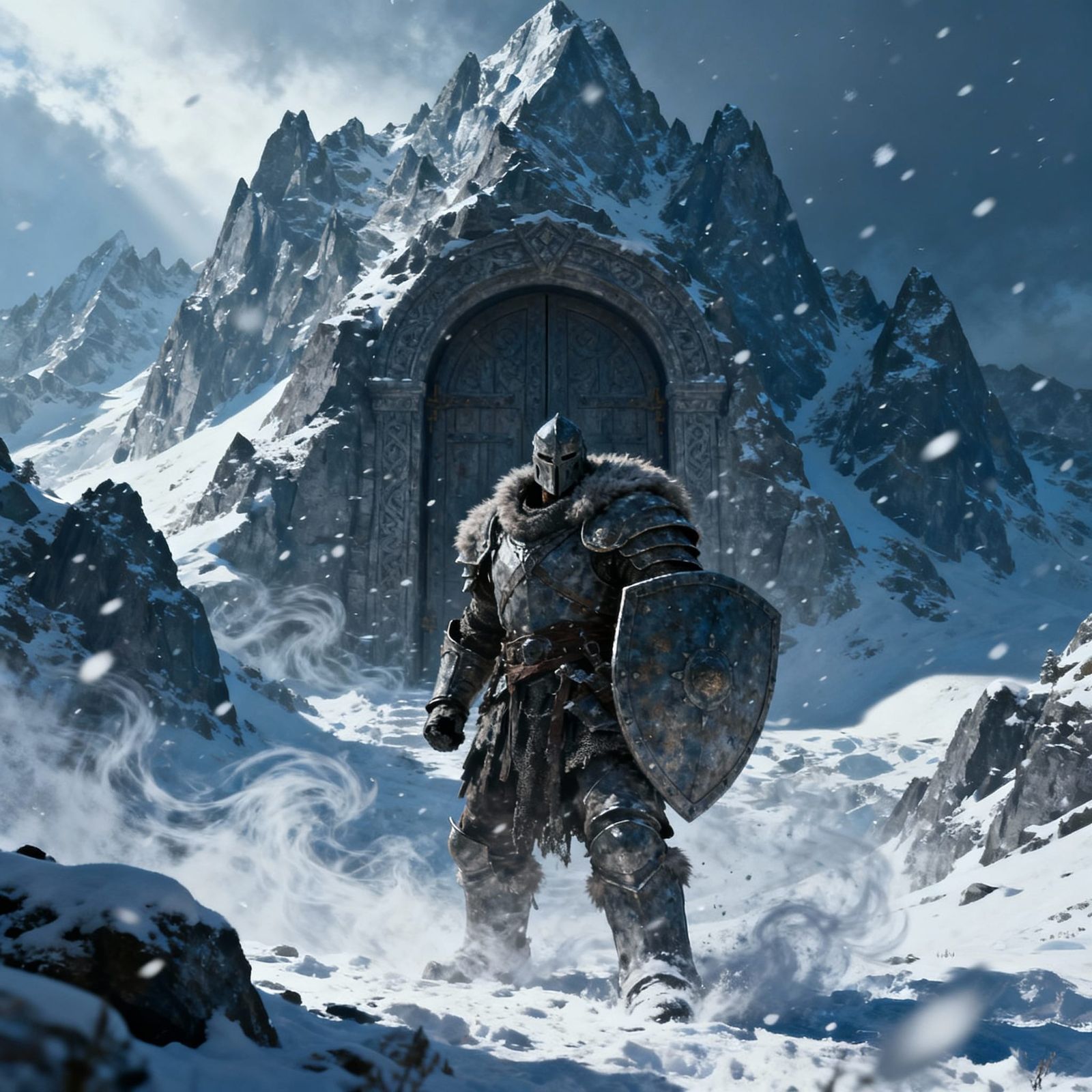 Mighty Warrior Guards Legendary Mountain Door